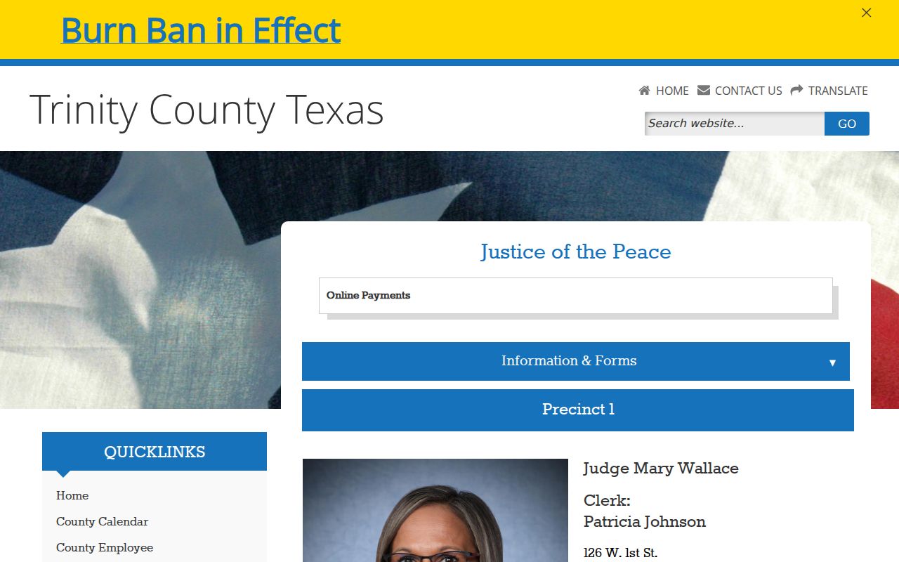 Trinity County bench warrant search: Justice of the Peace precinct directory