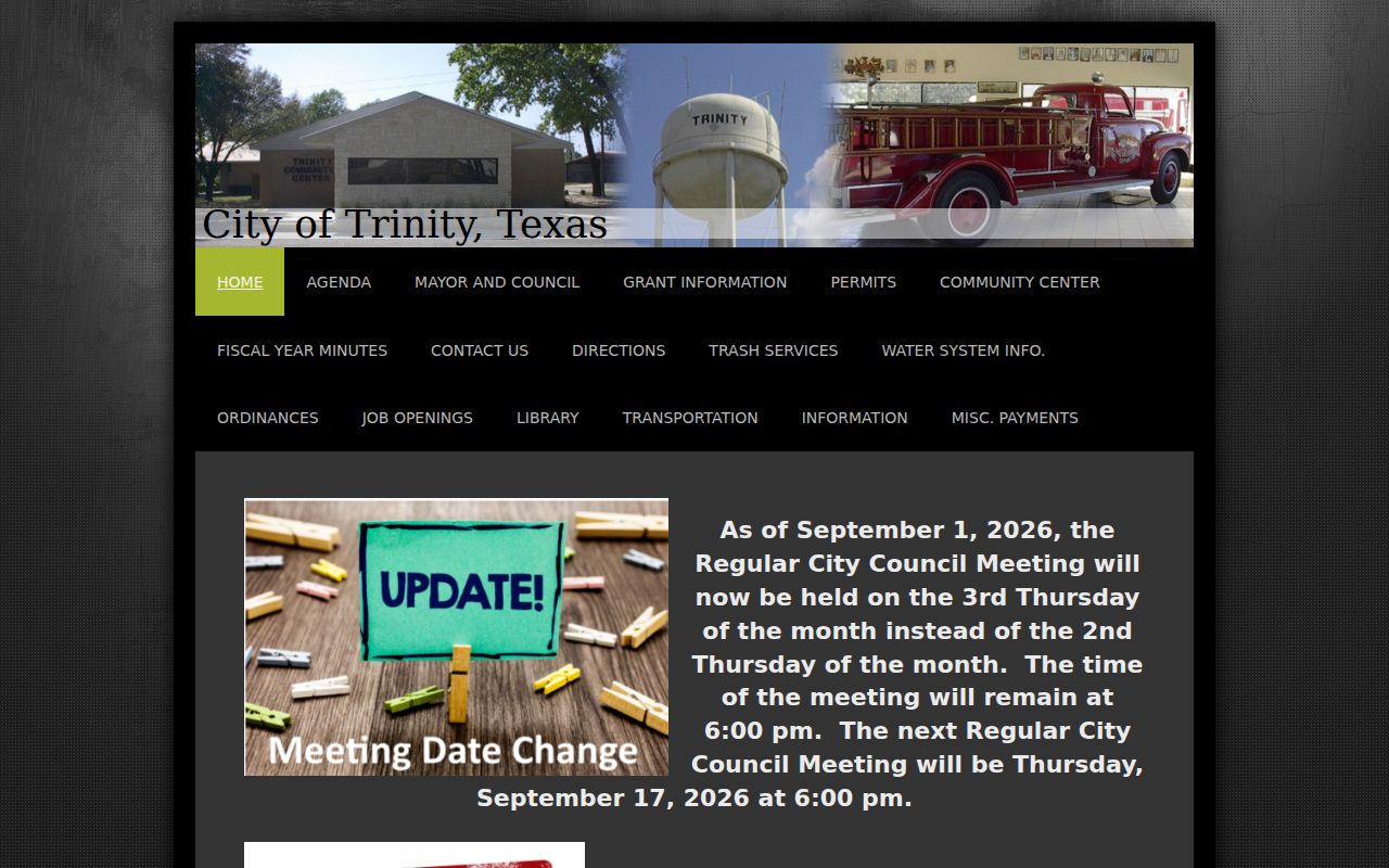 Trinity warrant records: City homepage labels the police-ticket payment route