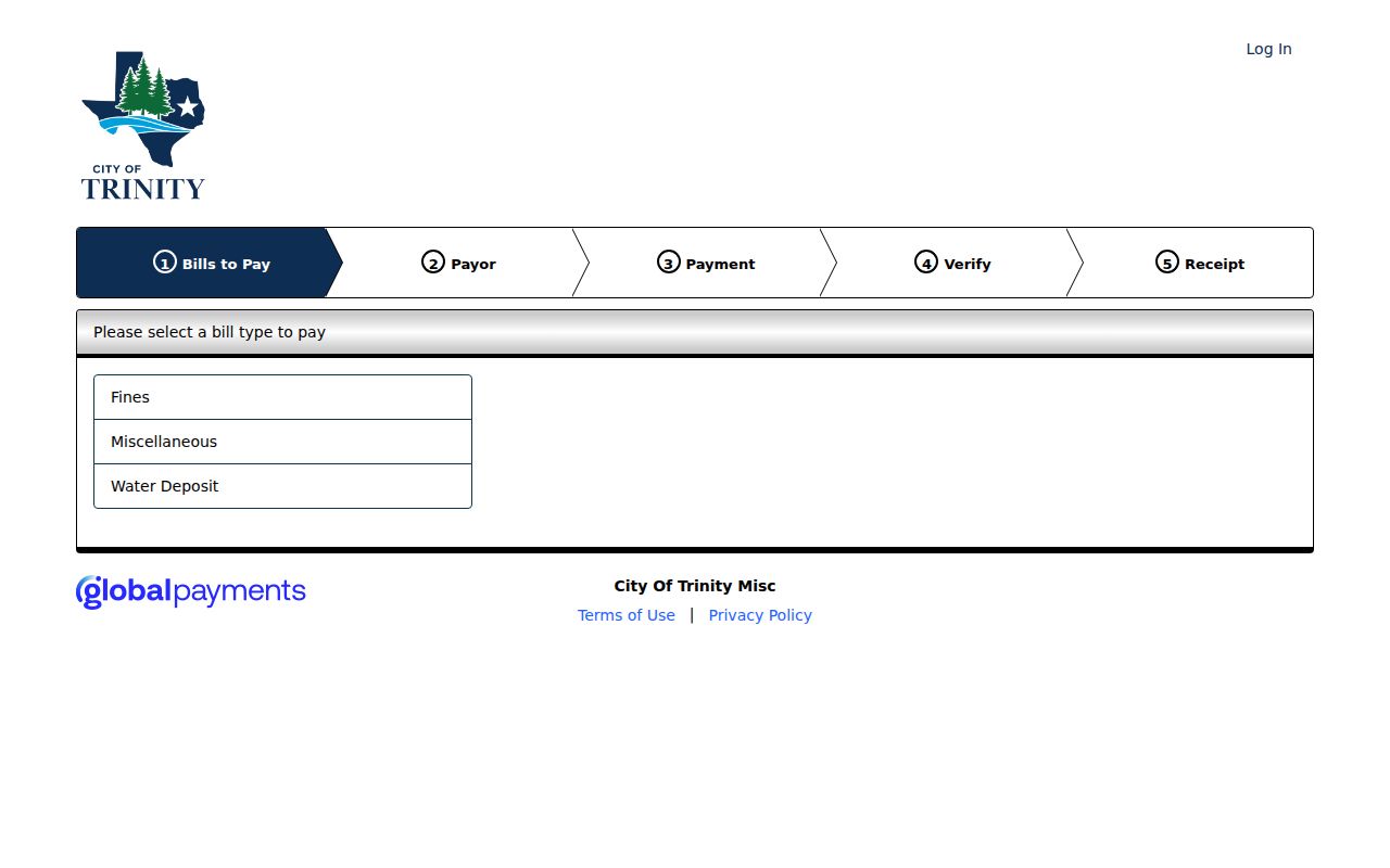 Trinity warrant records: blank ticket-payment vendor screen