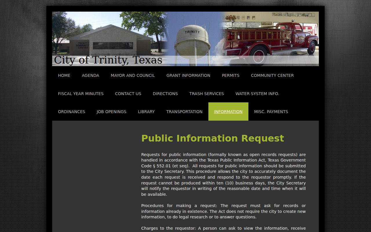 Trinity warrant records: City of Trinity public-information request form