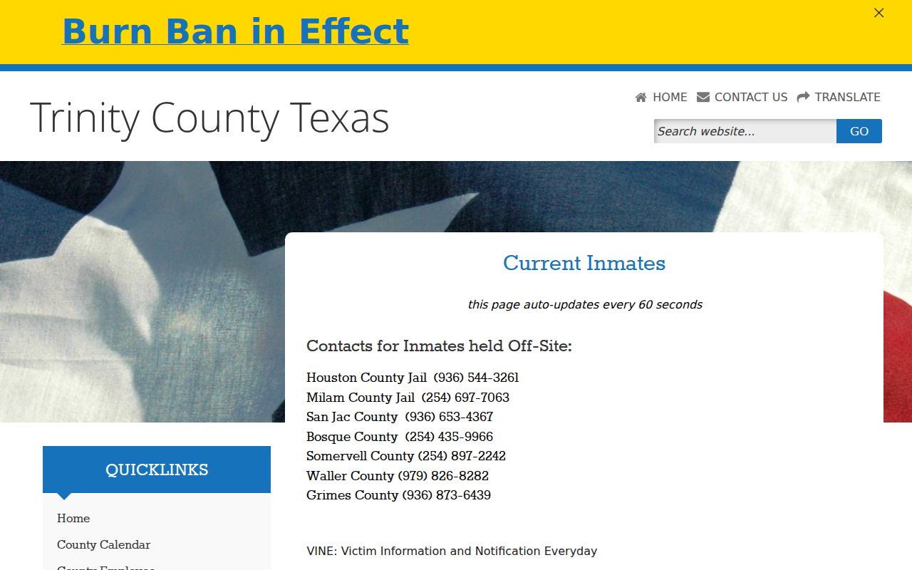 Trinity County warrant lookup: custody search controls, not a warrant list