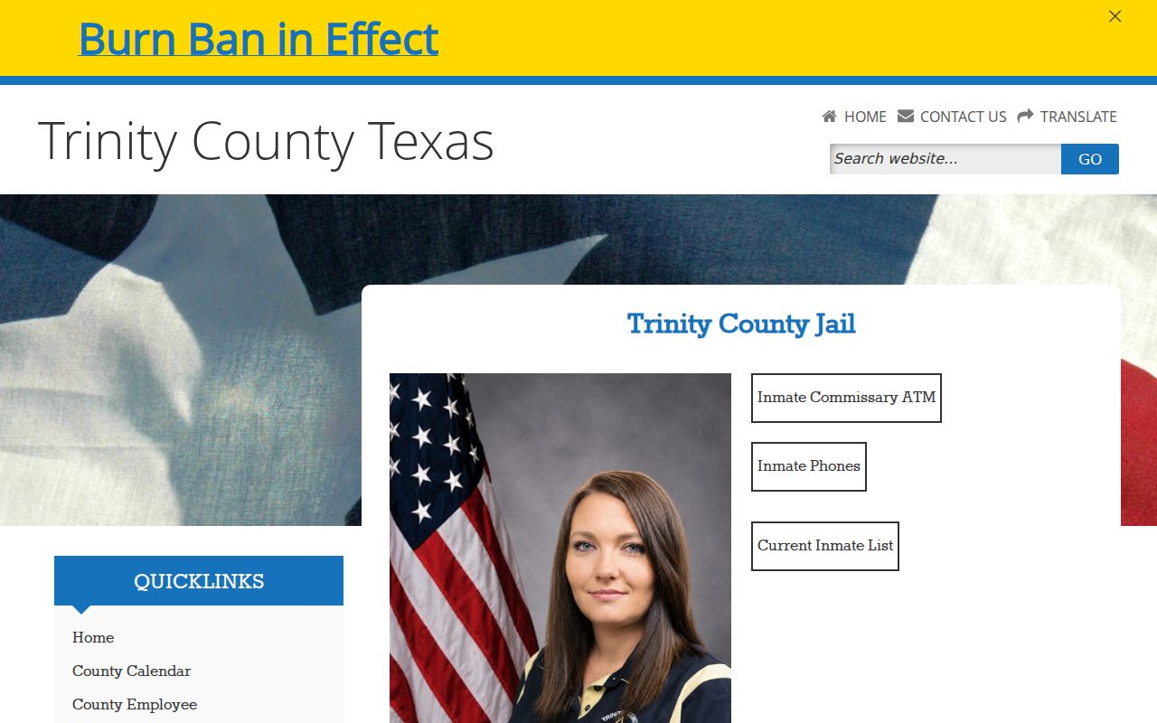 Trinity County jail contact page for custody questions